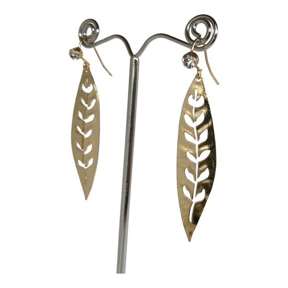 Gold Leaf Dangle Earrings - Picture 4 of 5